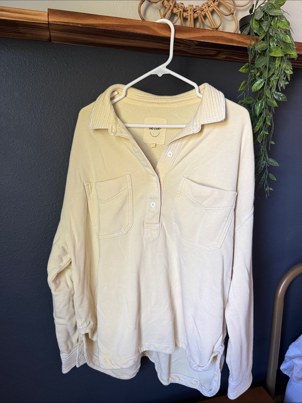 Aerie Oversized Yellow Long-Sleeve Polo Pullover with Pockets